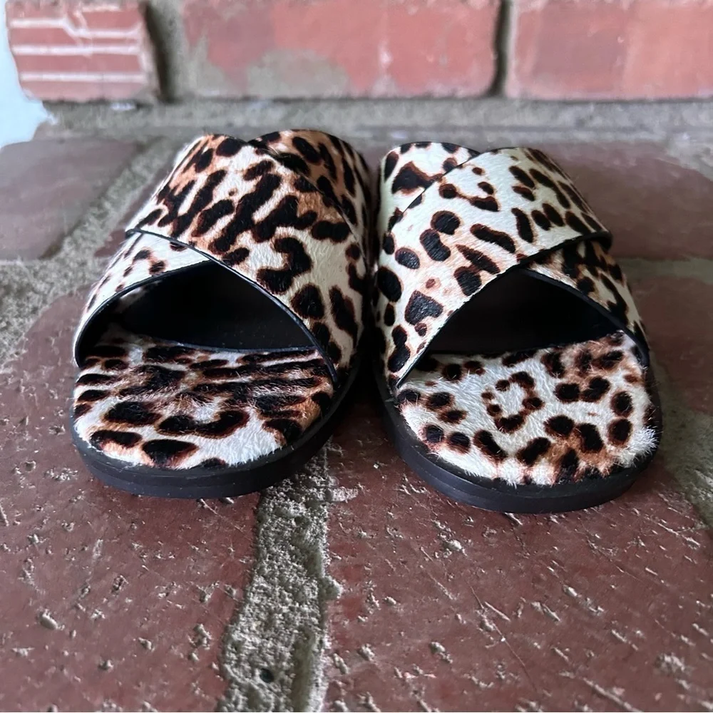 J. Crew Wide Cross Trap Ingrid Sandal Leopard Calf Hair Sz 7